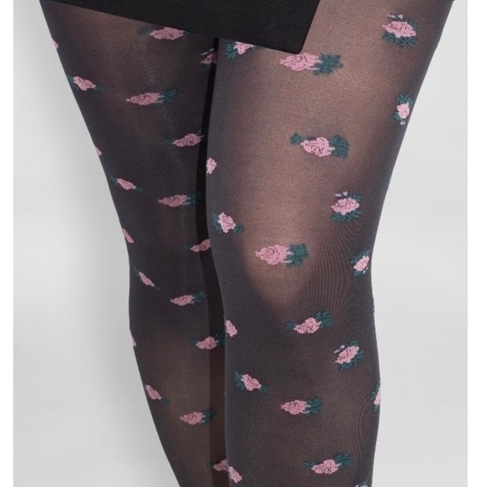 No Boundaries Floral Pink Flower Tights Women's Size XL Black Sheer